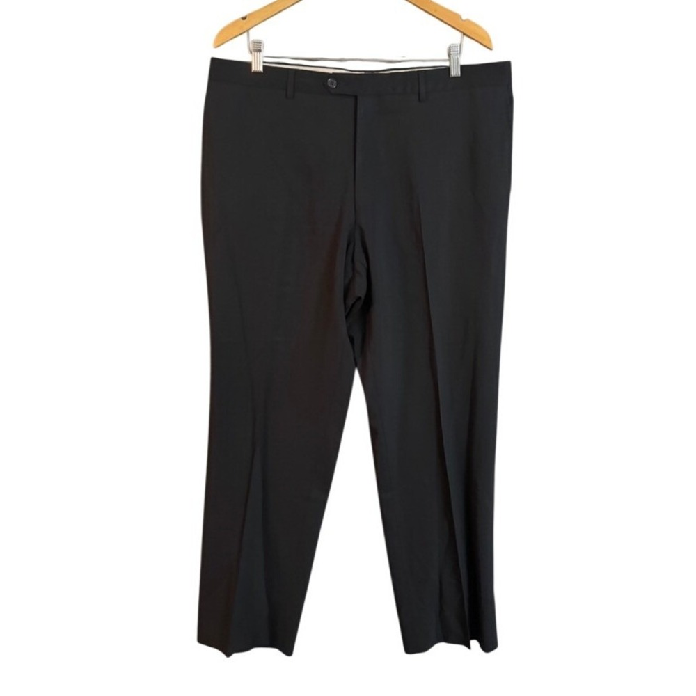 ZIGNONE Wool Dress Pants Mens 38x30 Black Flat Front Made in Italy